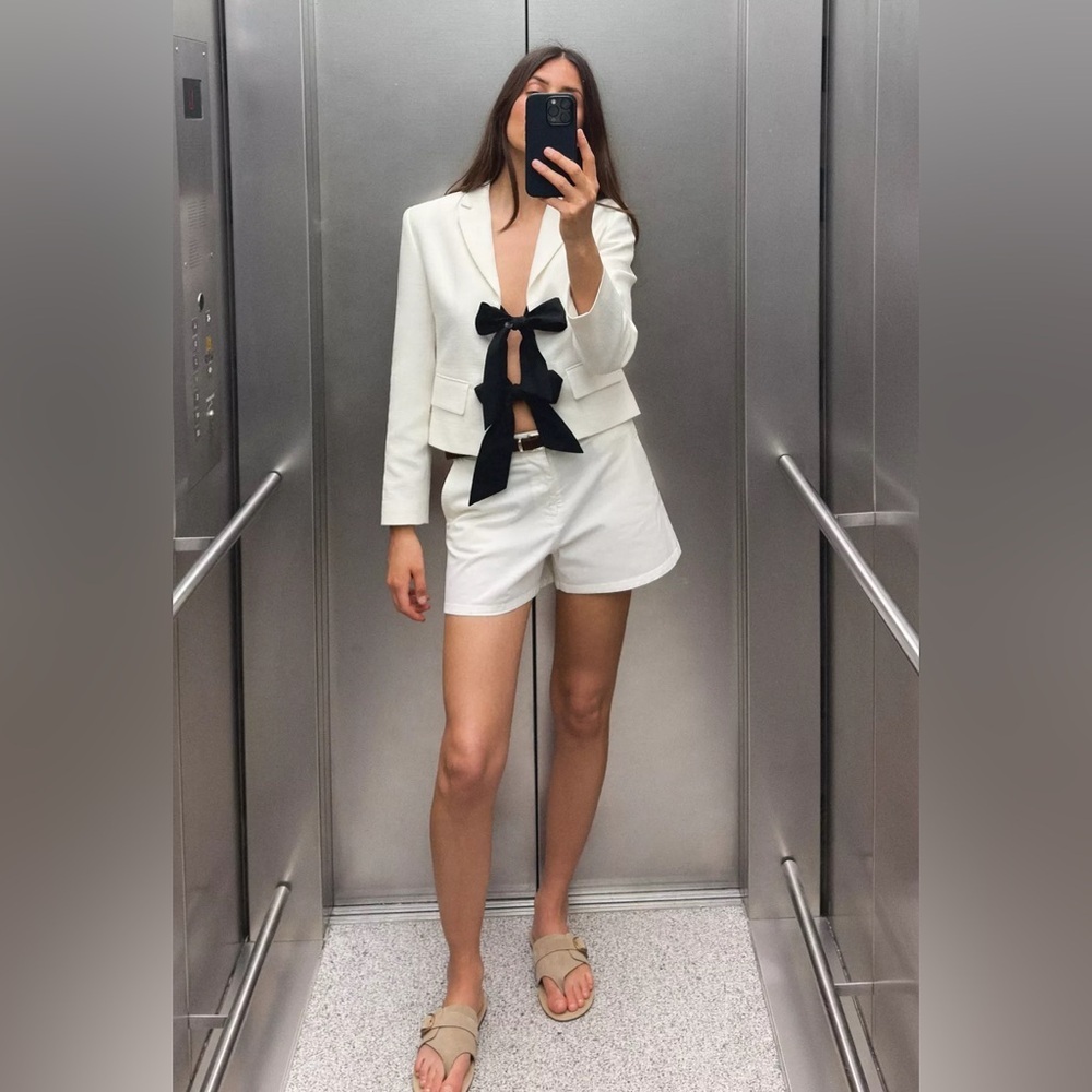 Zara Contrast Tie Blazer - Picture 5 of 5